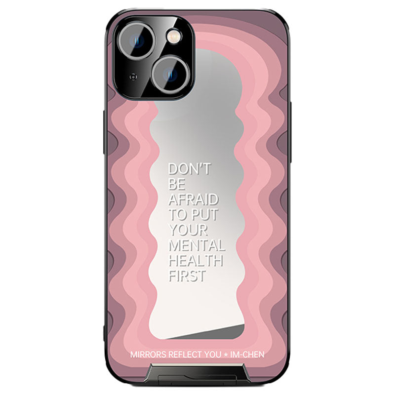 IM-CHEN TPU PC Shell til iPhone 13 Inspirational Word Mirror Phone Case med udtrækkeligt støtteben IM-CHEN TPU PC Shell til iPhone 13 Inspirational Word Mirror Phone Case med udtrækkeligt støtteben